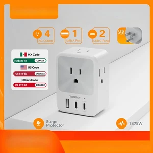 US Plug Power Strip with 4AC Outlet and 3USB Charging Port Multi-Contacts Socket - Picture 1 of 21