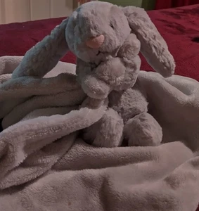 Jelly Cat Lovey Bunny Bashful Baby blue Blanket Toy Super Soft - Picture 1 of 3