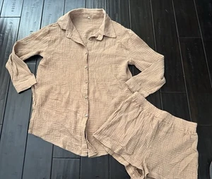 Set pantaloncino marrone con bottoni taglia media classico casual leggero - Foto 1 di 9