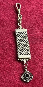 Antique French Depose White Metal Pocket Watch Chatelain Mesh Fob Garnet Stone - Picture 1 of 8