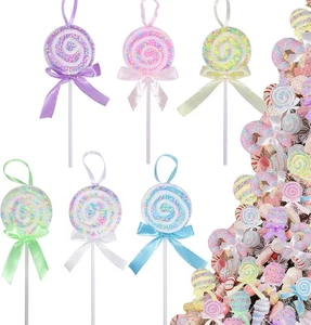 6pcs Large Candy Lollipop Christmas Ornaments, 16 Inch Pastel Color Lollipop Pic - Picture 1 of 7