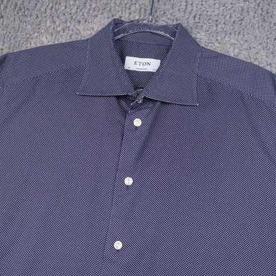 ETON Dress Shirt Mens 44 - 17.5 Navy Polka Dots Cambridge Contemporary - Image 1 of 4