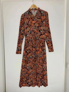 Joe Browns Midaxi Dress Size 14 Paisley Print Jersey Zip Up Collared Stretch - Picture 1 of 12