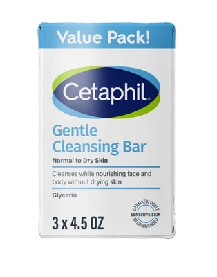 Barra limpiadora suave Cetaphil paquete económico para piel normal a seca - barras de 3x4,5 oz Foto 1 de 4