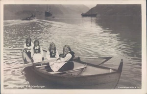NORWAY Hardanger little girls on boat 1920s RPPC - Picture 1 of 2