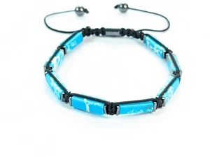 Adjustable Bracelet Synthetic Pressed Blue Stone Macrame Unisex Gift 307 - Picture 1 of 13