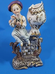 Vintage Vase Übertopf Mädchen Figur Biskuitporzellan Goldrand - Bild 1 von 10