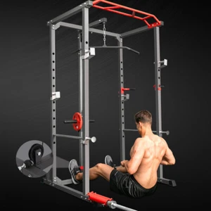 Full Power Rack Squat Cage Home Gym w/ Lat Pulldown Dip Bar Bench Press - Picture 1 of 6
