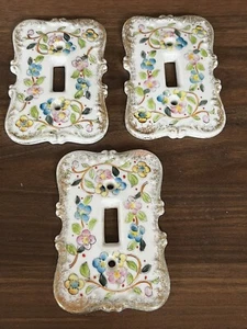 Vintage Porcelain 3 Single Switch Plates - Made in Japan - Blue/Green/Pink - Picture 1 of 3