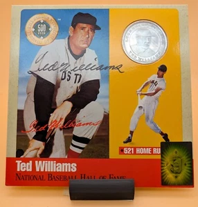 Ted Williams Signed Hall Of Fame Card with Pure Silver Proof Coin -JSA w/ Letter - Picture 1 of 4