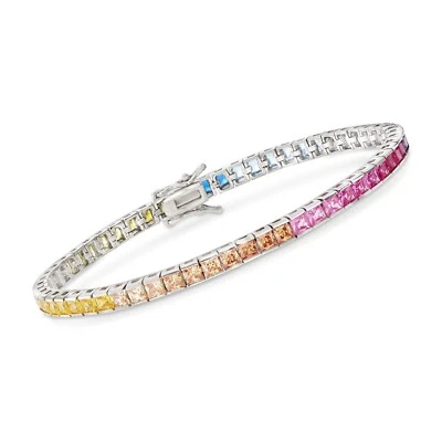 Brazalete tenis multicolor de 9 quilates corte princesa para mujer enchapado en oro blanco de 14 quilates .925 Foto 1 de 3