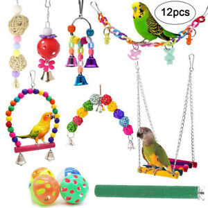 12 Pack Parrot Toys Set Metal Rope Small Ladder Stand Budgie Cockatiel Cage Bird