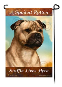 A Spoiled Rotten Fawn Staffie Lives Here - Imagen 1 de 1