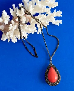 Samantha Wills Pendant Necklace Bohemian Teardrop Orange Cabochon Bronze Chain - Picture 1 of 8