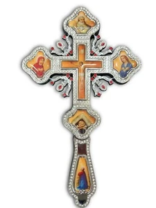 Greek Orthodox Byzantine Icons Hand Blessing Crucifix Altar Bishops Stones Cross - Picture 1 of 7