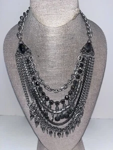 Vintage Napier Silver Tone Multi-strand Necklace W Rhinestones 20” Lot R - Picture 1 of 7