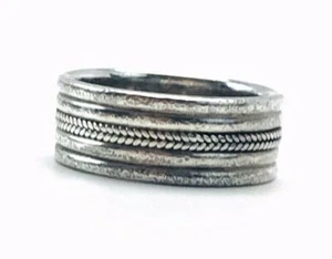 Vintage Sterling Silver 925 Etched 8mm Band Size 7.5 Ring - Picture 1 of 7