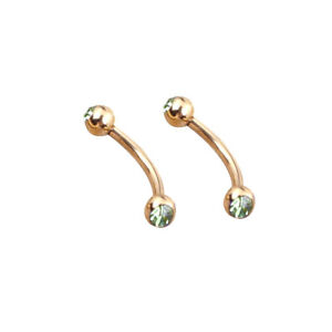 Pair 16G Surgical Steel Gold Crystal Ball Barbell Curved Eyebrow Ring Bar Tragus