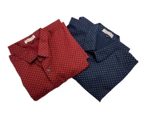 Muse Fath Men's Navy Blue Red Wine Printed XXL Cotton Long Sleeve 2 Dress Shirts - Picture 1 of 8