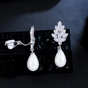 Elegante Circonita cúbica Sin Agujeros Diseñador Hoja Perla Gota Oreja Clip Pendientes Sin Piercing Pendientes - Imagen 1 de 13