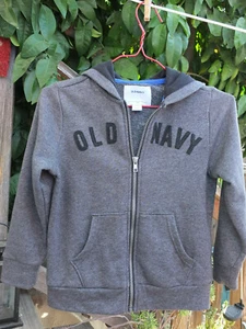 OLD NAVY ~ Zip Up Hoodie Long Sleeves Kids Size XS (5) Gray w/ Logo ~ SHIPS FREE - Picture 1 of 9