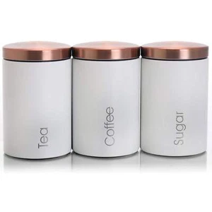 MegaChef Matte White 3 Pc Sugar Coffee Tea Storage Container Canister Set w Lids - Picture 1 of 1