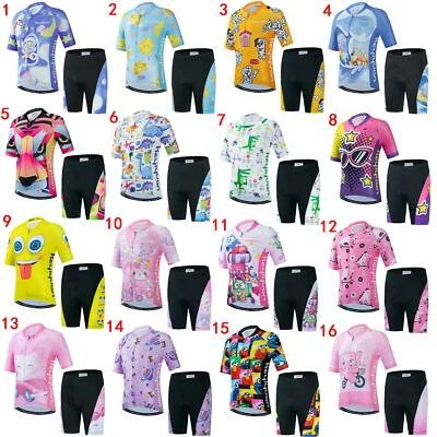 Conjunto de jersey de ciclismo y pantalones cortos de bicicleta acolchados para niños Kit de ropa de ciclismo para niñas S-XXXL Foto 1 de 4