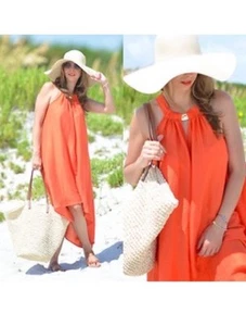 H&M CONSCIOUS COLLECTION Orange Dress! Hi Low Mini Midi Maxi Shirt Sz 14 - Picture 1 of 6