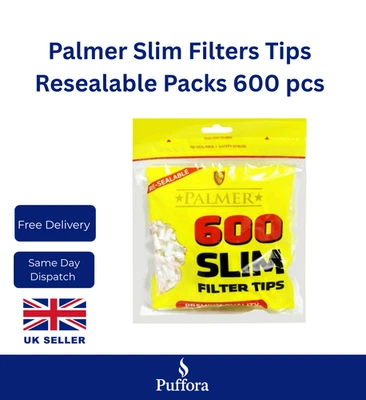Palmer Slim Filter Tips Resealable Bags 600pcs Smoking Roll Up Cigarette Filters - Image 1 of 4