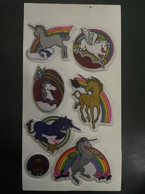 Vintage Glitter Puffy Unicorn Sticker Sheet 1980’s Imperial Toy Brand Original - Image 1 of 4