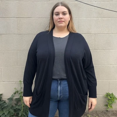 Halogen for Encore Merino Wool Cardigan Womens Plus Size 2X Black V-Neck Sweater - Image 1 of 4