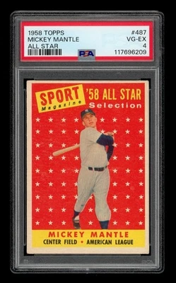 1958 Topps Set-Break #487 Mickey Mantle All Star PSA 4 VG-EX - Image 1 of 3