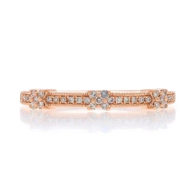 Rose Gold Diamond Band - 10k Single Cut .12ctw Milgrain Ring - Image 1 of 4