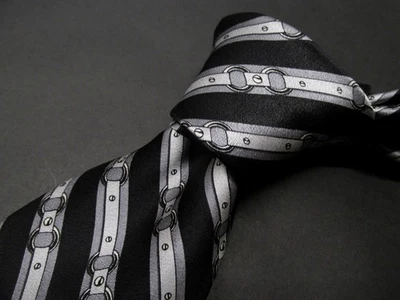 Corbata de seda negra Michael Kors con motivos de eslabones plateados 58" x 3,5" ¡Como nueva! Y95 Foto 1 de 4