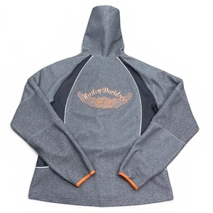 Harley Davidson Hoodie Womens Size Large Gray Orange Big Embroidery Full Zip - Picture 1 of 17