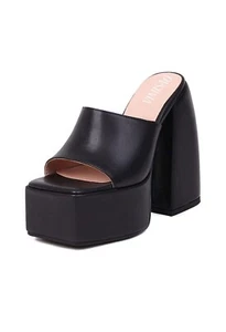 Womens Faux Leather Platform High Block Heels Open Toe Slippers Casual Sandal 38 - Picture 1 of 4