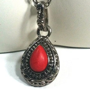 Vintage Silver Tone Chain Link Necklace Choker 22" w Red Pendant Stunning Piece - Picture 1 of 8
