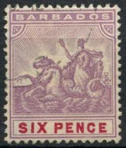 Barbados 1905 SG#141, 6d Mauve & Carmine Wmk Mult Crown CA gebraucht #D84423 - Bild 1 von 1