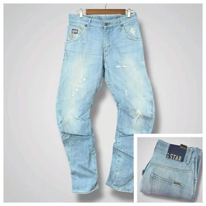 G Star Raw Jeans Men 31x32 Blue ARC 3D Light Wash Denim Pants Distressed Bow Leg - Picture 1 of 13