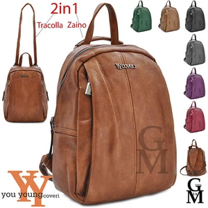 COVERI borsa TRASFORMABILE zaino 2in1 donna pelle cuoio spalla casual passeggio - Picture 1 of 16