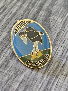 Vintage Ketchikan Alaska Bird In Boots Umbrella Pin Rare Pinback - Picture 1 of 3