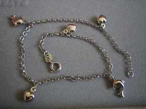 ORIGINAL 14KT. W/G FUSSKETTCHEN mit HERZ / DELFIN CHARM! - Bild 1 von 3