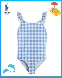 Polo Ralph Lauren Girls Gingham One Piece Swimsuit Blue white Size 10 - Picture 1 of 5