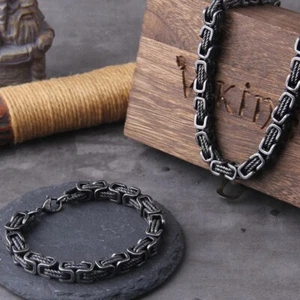 Locomotive Men Punk Rock Bicycle Chain Bracelet Stainless Steel Pendant Necklace - Picture 1 of 9