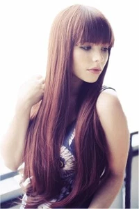Braun glatte langhaar lange Perücke Volumen hitzefest Pony Alltag Cosplay C865 - Bild 1 von 6