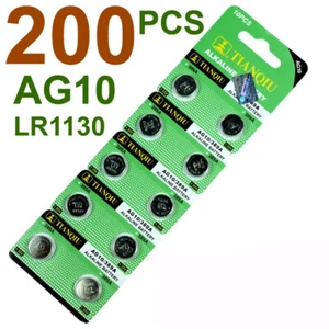 200 PCS  LR1130 AG10 389 Alkaline Battery 1.5V Button Cell for Watch Calculator - Picture 1 of 3