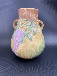 Roseville 1933 Wisteria Vase 631 Double Handle Vintage Pottery Ceramic - Picture 1 of 10
