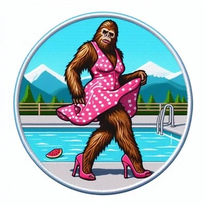 Female Bigfoot Patch Printed Embroidered Iron-on Applique Cryptid Legend Funny - Picture 1 of 11