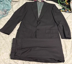 KITON Pure Wool 14 Micron Super 180'S Striped Suit Gray Sz 48 Plz Read Holes - Picture 1 of 19