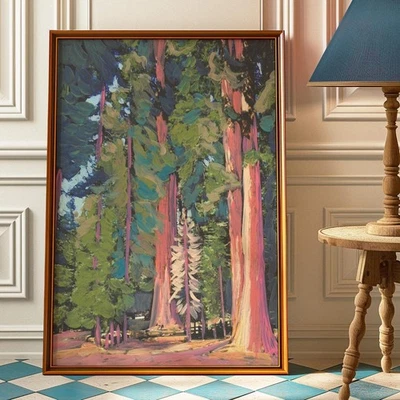 Póster Parque Nacional Redwood - Decoración de pared con impresión de arte de árbol de secuoya vintage Foto 1 de 4